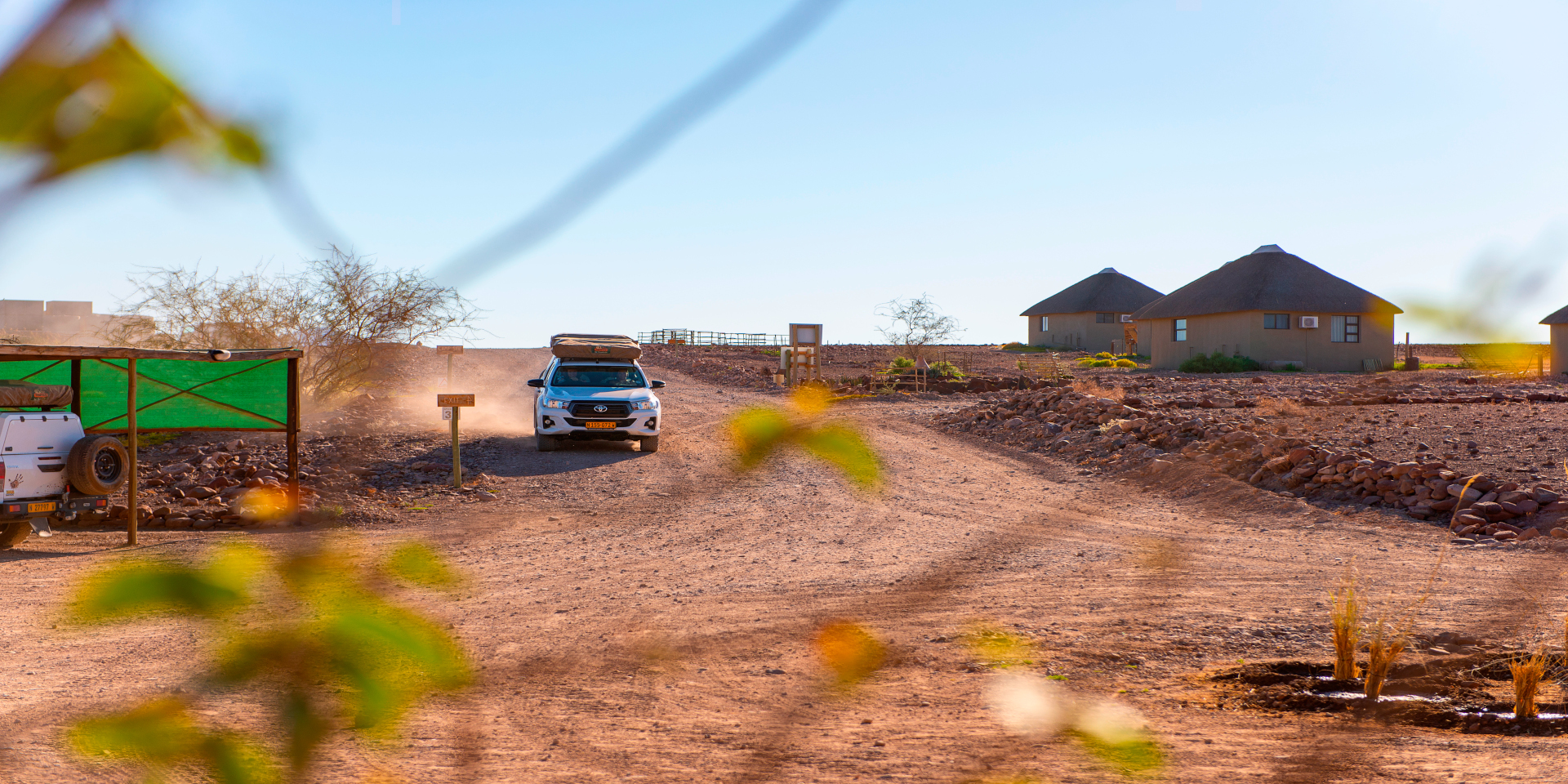 Car and lodge in Damaraland, Namibia